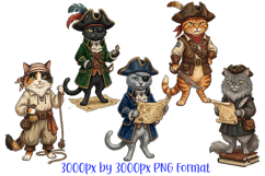 5 Pirate Cat Kitten Illustrations PNG Clipart Product Image 2