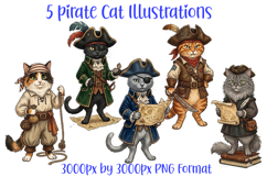 5 Pirate Cat Kitten Illustrations PNG