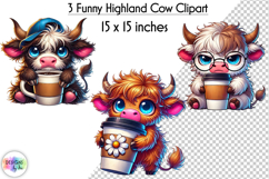 Cute Highland Cow Clipart, Coffee Lover PNG, Baby Animals Product Image 1