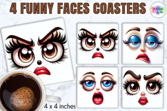 Funny Faces Coasters, Cute Emoji Face Sublimation Designs Product Image 1