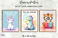 Unicorn, Dinosaur &amp; Tiger Nursery Wall Art, Positive Quotes Product Image 1