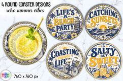 Retro Summer Coastal Coaster Sublimation, Beach Cocktails Product Image 1