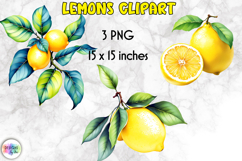 Watercolour Lemon Clipart, Vibrant Lemons PNG Product Image 1