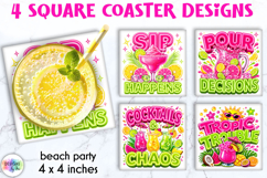 Neon Summer Cocktail Coaster Designs, Tropical Drink Quotes Product Image 1
