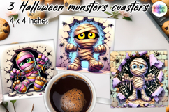 Halloween Monsters Cute Coasters, Creepy Monster PNG Product Image 1