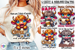 Cute Highland Cow Sublimation, Coffee Lover Quotes PNG Product Image 1