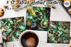 St. Patrick’s Day Clover Coasters, Alcohol Ink Shamrocks PNG Product Image 1