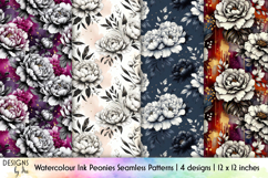 Vibrant Ink Peonies Seamless Patterns, Floral Designs Product Image 1
