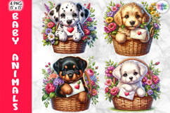 Valentine Baby Animals with Hearts Clipart, Cute Puppy PNG Product Image 1