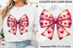 Valentines Pink Coquette Bow Clipart | Pink Bow with Hearts Product Image 1