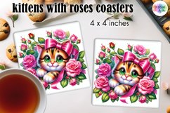 Cute Kitten with Pink Roses and Butterfly Coaster Design Product Image 1
