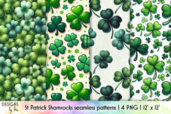 St Patrick Seamless Patterns, Shamrocks and Brushstroke Product Image 1