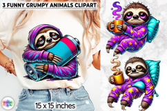Funny Grumpy Animals Clipart, Coffee Mood Cartoon Character Product Image 1