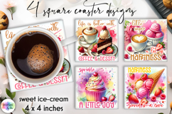 Sweet Ice Cream &amp; Coffee Coasters, Printable Square Coaster Product Image 1