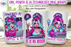 Girl Power and AI Technology Mug Wrap, Inspirational PNG Product Image 2
