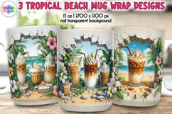 3D Tropical Sunset Beach Mug Wraps, Iced Coffee Mug Wrap Product Image 1
