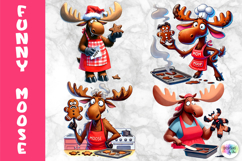 Funny Christmas Moose Clipart, Cute Holiday Animal PNG Product Image 1