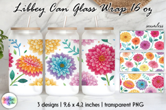 Floral Libbey Can Glass Wrap, Seamless Flowers Can Glass PNG Product Image 1