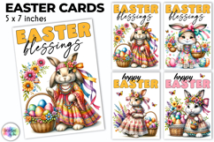 Easter Bunny Greeting Cards Cute Boho Printable, Hippie PNG Product Image 1