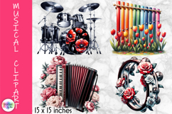 Musical Instruments with flowers Clipart, Music and Flowers Product Image 1
