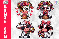 Cute Valentine Highland Cow Clipart Bundle, Baby Cow Kawaii Product Image 2