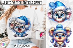 Cute Winter Animals in Blue Hat Clipart, Funny Baby Hippo Product Image 1