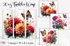 Watercolour Flowers Tumbler Wrap, Dahlia Flowers PNG Product Image 1