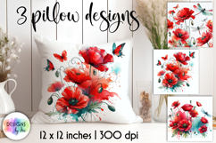 Red Poppy Watercolor Floral Illustration with Dragonflies Product Image 1