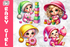 Cute Nursery Clipart, Baby Girl Gnome PNG, Baby Shower Art Product Image 1