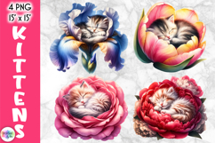 Cute Floral Cat Illustrations, Kittens in Flowers Clipart Product Image 1
