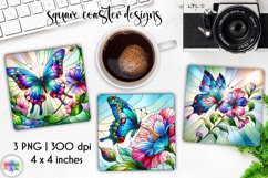 Stained Glass Butterfly Coasters, Floral Stained Glass Print Product Image 1