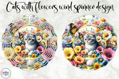 Cat with Flowers Wind Spinner, Spring Flowers and Kitten PNG Product Image 1