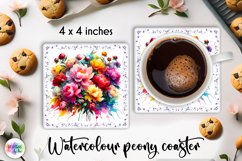 Watercolour Peonies Coaster Bundle | Peony Flowers PNG Product Image 8