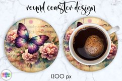 Vintage Butterfly Coaster, Vintage Music Paper with Flowers Product Image 1