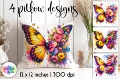 Butterfly with Flowers Watercolour Pillow Design, Butterfly Product Image 1