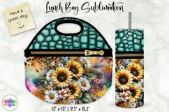 Flowers on Animal Print Lunch Bag Design, Embossed Leather Product Image 1
