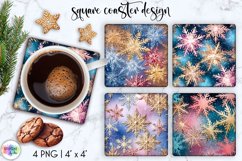 Shimmering Golden Snowflakes | Square Coasters Sublimation Product Image 1