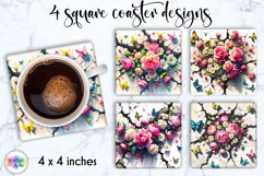 3D Cracked Wall Flowers Coaster Design, 3D Cracked Coaster Product Image 1