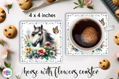 Watercolour Horse Coaster, Horse with Flowers Coaster Print Product Image 1