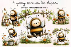 Quirky Summer Bee Clipart PNG Product Image 1
