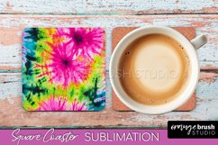 Tie Dye Square Coaster Sublimation - Neon Coaster Design Product Image 1