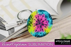 Rainbow Tie Dye Keychain - Neon Keychain Sublimation Design Product Image 1