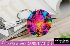 Rainbow Tie Dye Keychain - Neon Keychain Sublimation Design Product Image 1