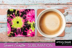 Tie Dye Square Coaster Sublimation - Neon Coaster Design Product Image 1
