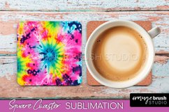 Tie Dye Square Coaster Sublimation - Neon Coaster Design Product Image 1