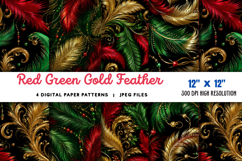 Red Green Gold Feather Patterns JPG Product Image 1