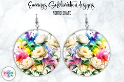 Peony Earrings Sublimation | Round Earrings PNG | Flowers Product Image 1