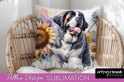 Saint Bernard Pillow Cover Dog Sublimation Floral PNG Product Image 1
