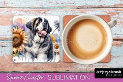 Saint Bernard Square Coaster Dog Sublimation Floral PNG Product Image 1
