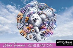 Samoyed Wind Spinner Dog Sublimation Floral PNG Product Image 1